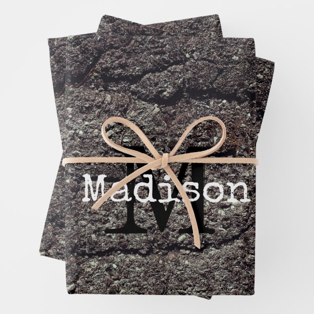 Cracked asphalt road gray lines Monogram Wrapping Paper Sheets (In situ)