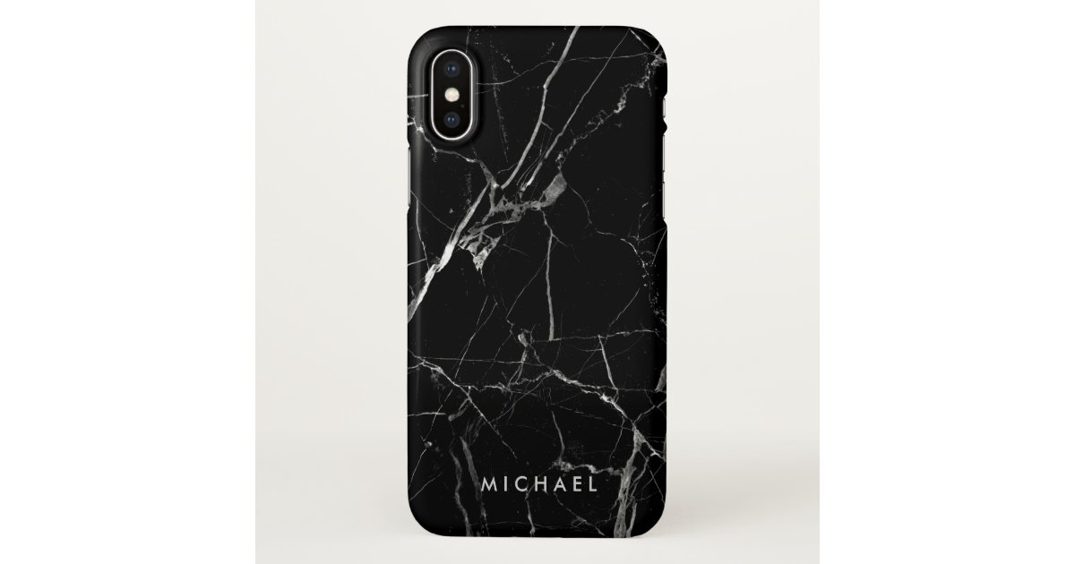 Cracked Black Marble Texture Personalized Name Iphone Case