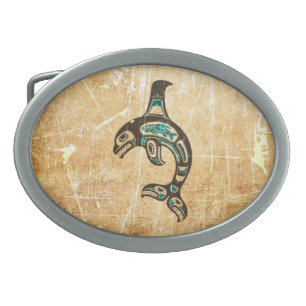 Cracked Blue and Black Haida Spirit Killer Whale Belt Buckle