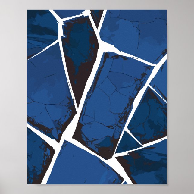 Cracked Blue Surface with White Lines Poster (Front)