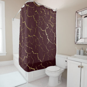 Cracked Burgundy Maroon Bordeaux Gold Luxury Shower Curtain