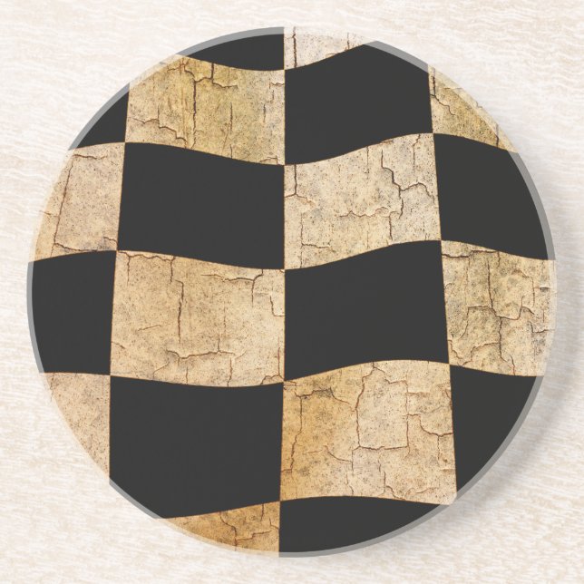 Cracked checker flag sandstone coaster (Front)