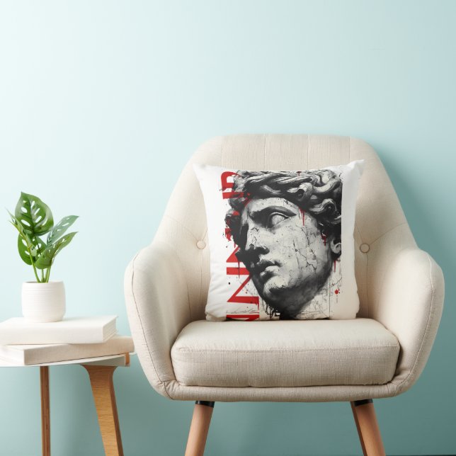 Cracked Classical Bust Throw Pillow (Chair)