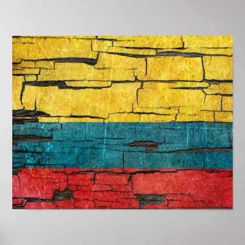 Cracked Colombian Flag Peeling Paint Effect Poster