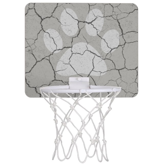 Cracked Gray Animal Paw Print Basketball Hoop (Front)