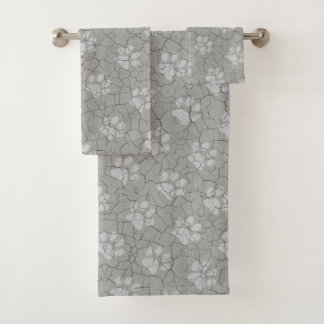 Cracked Gray Grey Animal Paw Print Bath Towel Set