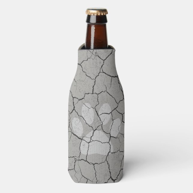 Cracked Gray Grey Animal Paw Print Bottle Cooler (Bottle Front)