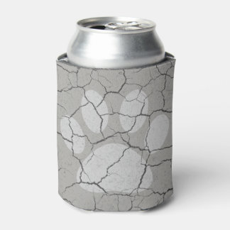 Cracked Gray Grey Animal Paw Print Can Cooler