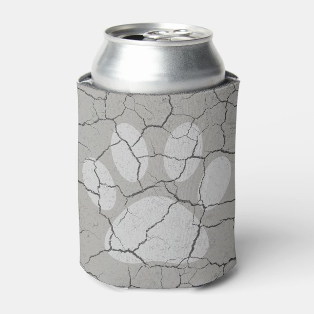 Cracked Gray Grey Animal Paw Print  Can Cooler (Can Front)