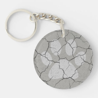 Cracked Gray Grey Animal Paw Print Keychain
