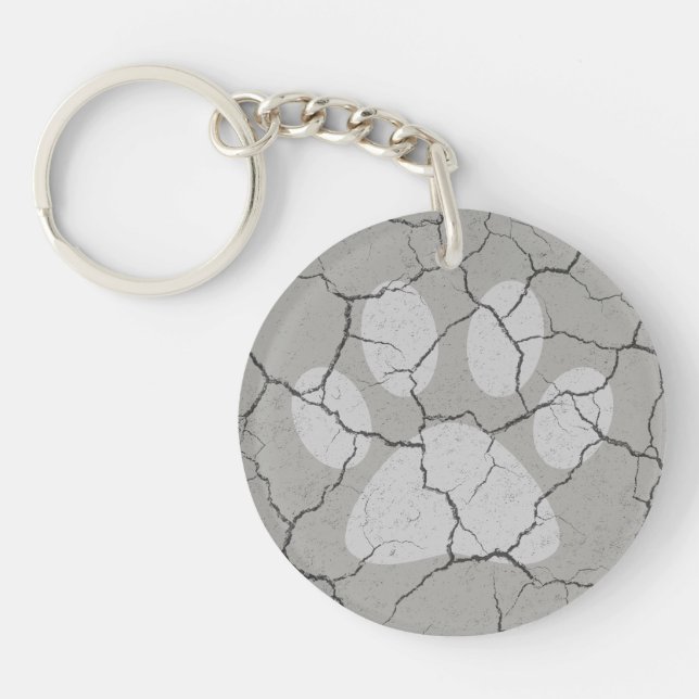 Cracked Gray Grey Animal Paw Print Keychain (Front)