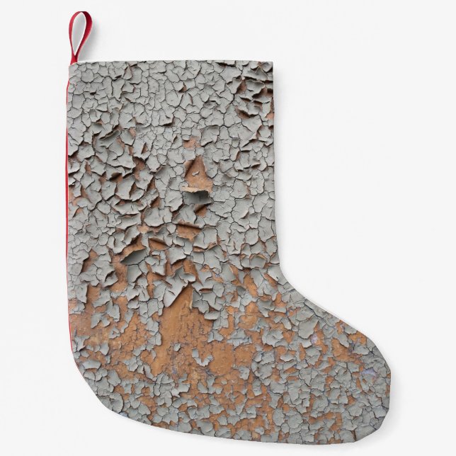 Cracked gray wall paint small christmas stocking (Front)