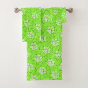 Cracked  Green  Animal Paw Print  Bath Towel Set