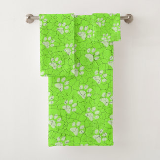 Cracked Green Animal Paw Print Bath Towel Set