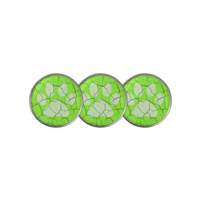Cracked Green Animal Paw Print Golf Ball Marker (3 Up)