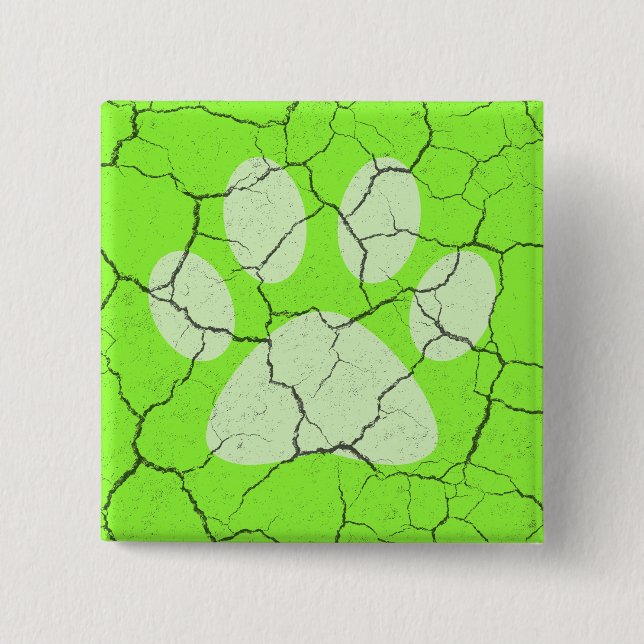 Cracked Green Animal Paw Print Pinback Button (Front)