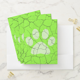 Cracked Green Animal Paw Print Pocket Folders