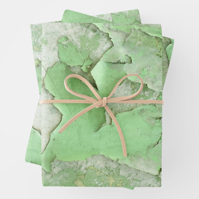 Cracked Green Paint Grunge Concrete Urban Texture Wrapping Paper Sheets (In situ)