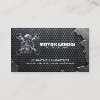 Cracked Metal And Mesh Motorcyle Shop Business Card by AV_Designs at Zazzle