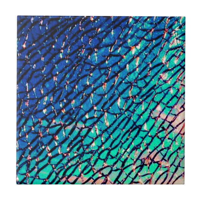 Cracked Metallic Mirror Blue and Green Ceramic Tile (Front)
