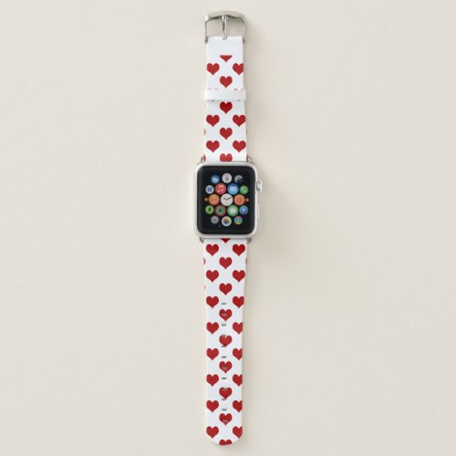 Cracked Mosaic Red Hearts on White Apple Watch Band