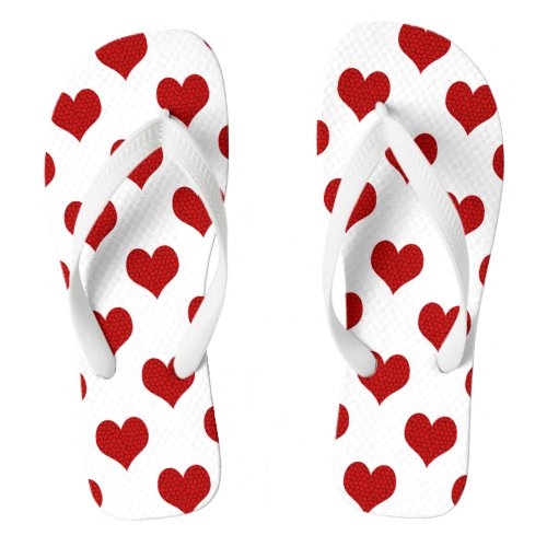 Cracked Mosaic Red Hearts on White Flip Flops