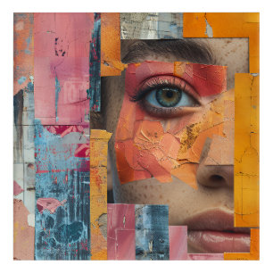 Cracked Paint Face Collage Vibrant Portrait Acrylic Print