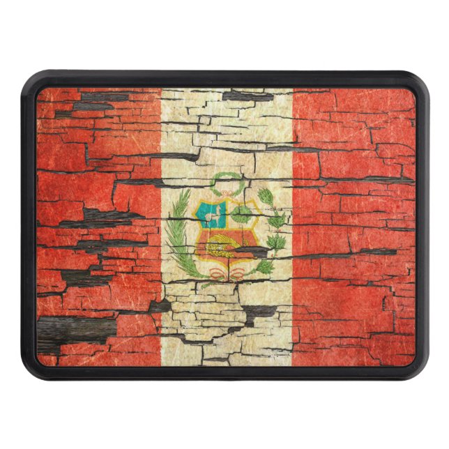 Cracked Peruvian Flag Peeling Paint Effect Tow Hitch Cover (Front)