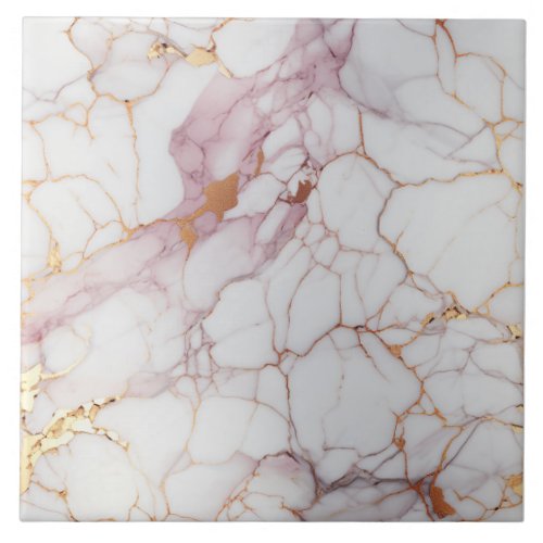 Cracked Pink and White Marble with Gold Ceramic Tile
