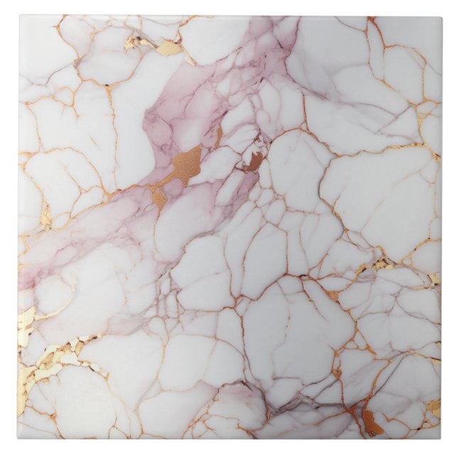Cracked Pink and White Marble with Gold Ceramic Tile (Front)