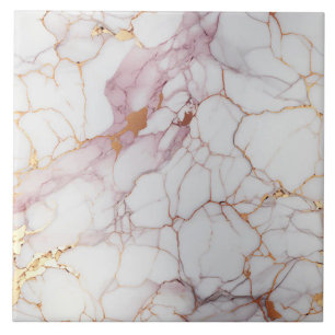Cracked Pink and White Marble with Gold Ceramic Tile