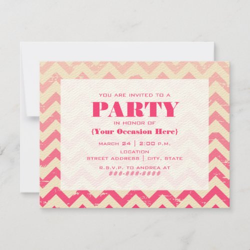 Cracked Pink Ombre Zigzag Party Invitation