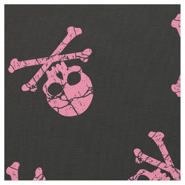 Cracked Pink Skull And Crossbones Fabric (Close Up)