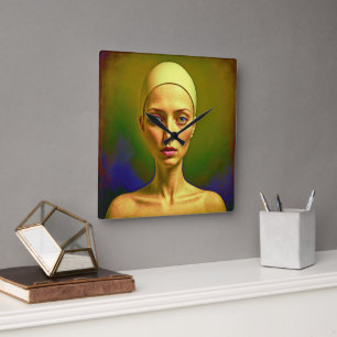 Cracked Porcelain Soul - Colourful Portrait Square Wall Clock