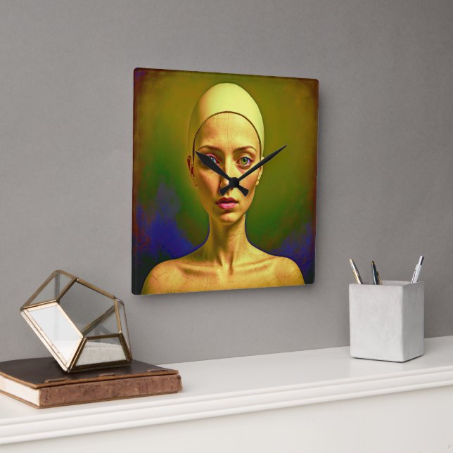 Cracked Porcelain Soul  - Colourful Portrait      Square Wall Clock (Office)