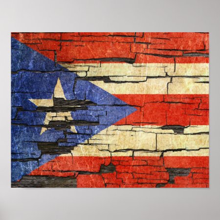 Cracked Puerto Rican Flag Peeling Paint Effect Poster