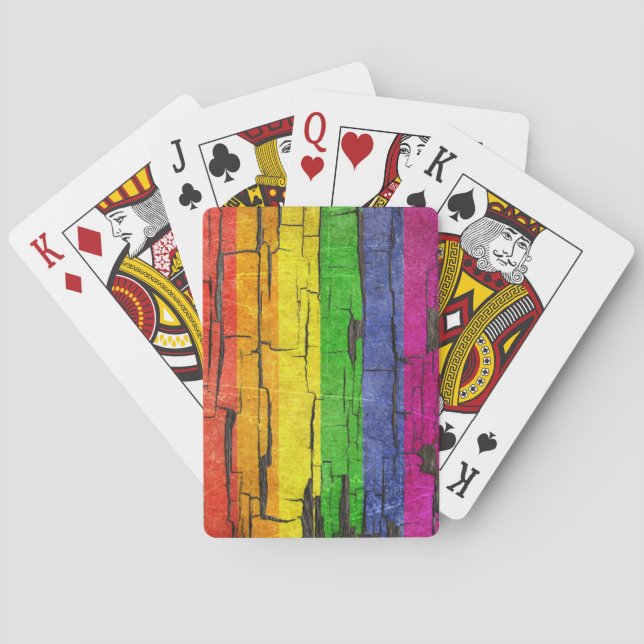 Cracked Rainbow Gay Pride Flag Peeled Paint Effect Poker Cards (Back)