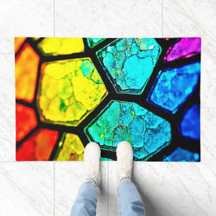Cracked Rainbow Stained Glass Art Doormat