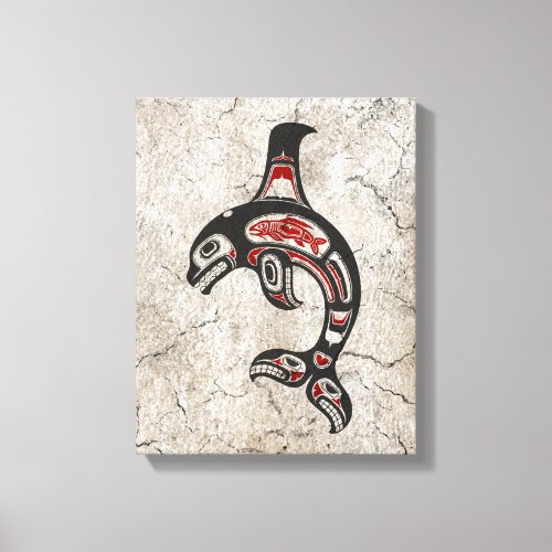 Cracked Red and Black Haida Spirit Killer Whale Canvas Print