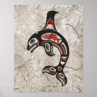 Cracked Red and Black Haida Spirit Killer Whale Poster