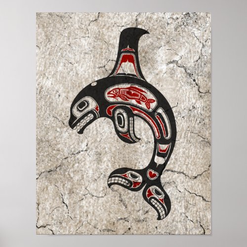 Cracked Red and Black Haida Spirit Killer Whale Poster
