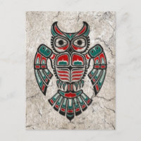 Cracked Red and Black Haida Spirit Owl Postcard