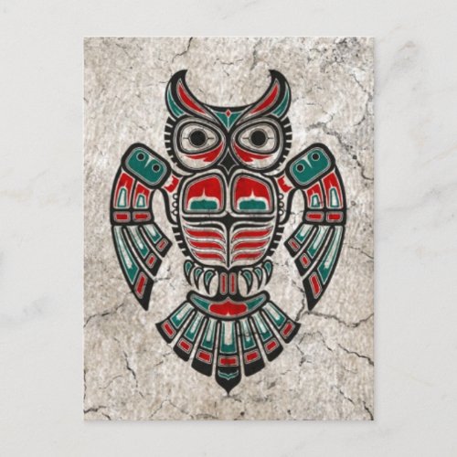 Cracked Red and Black Haida Spirit Owl Postcard