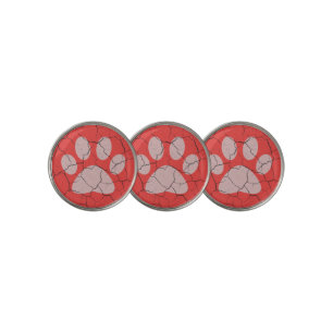 Cracked Red Animal Paw Print Golf Ball Marker