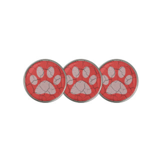 Cracked Red Animal Paw Print Golf Ball Marker
