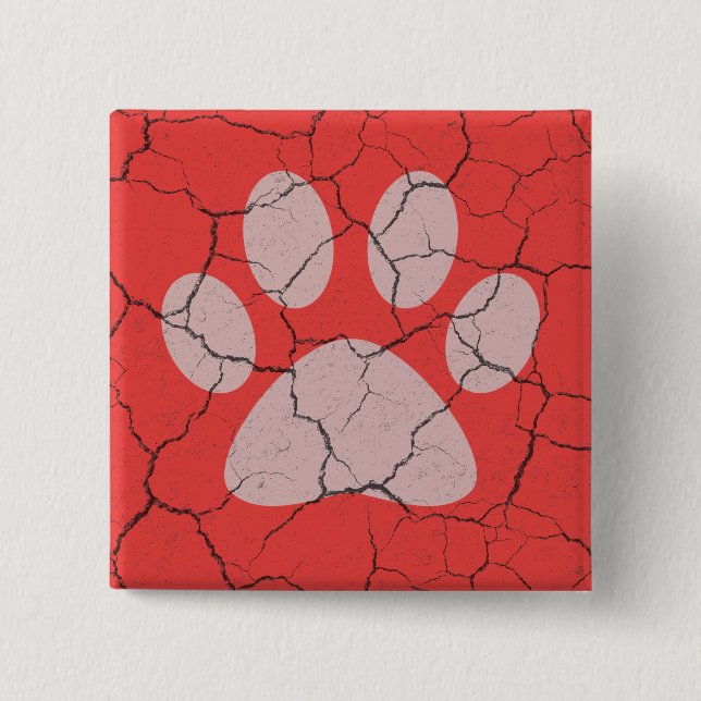 Cracked Red  Animal Paw Print Pinback Button (Front)