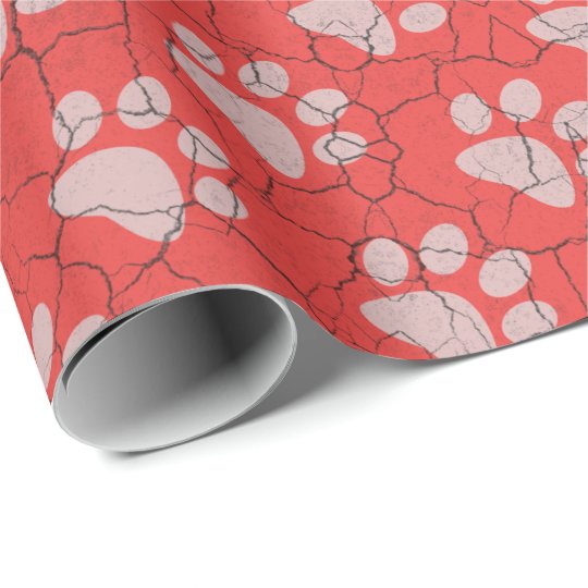 Cracked Red Animal Paw Print Wrapping Paper