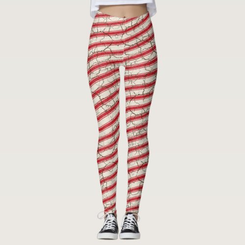 Cracked Red Striped Candy Cane Leggings
