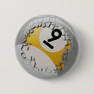 Cracked Shell Break Out Number 9 Billiards Ball Button