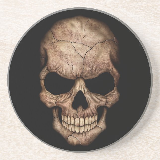 Cracked Skull Emerging From Darkness Drink Coaster (Front)